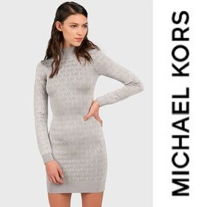 Michael Kors Silver Logo Jacquard Mock Neck Dress